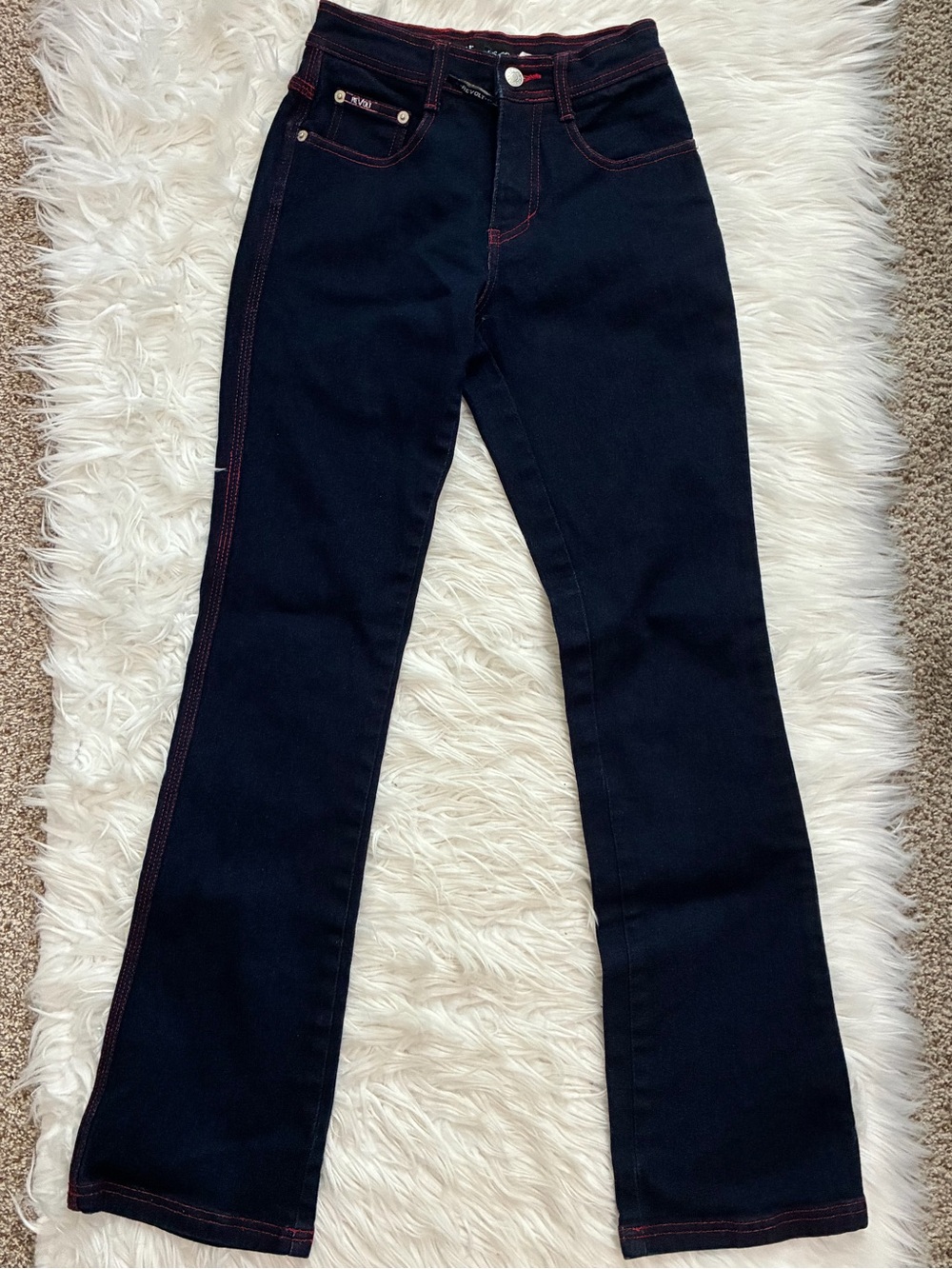Revolt Jeans Dark Blue Flare Jeans with Red Contrast Stitching